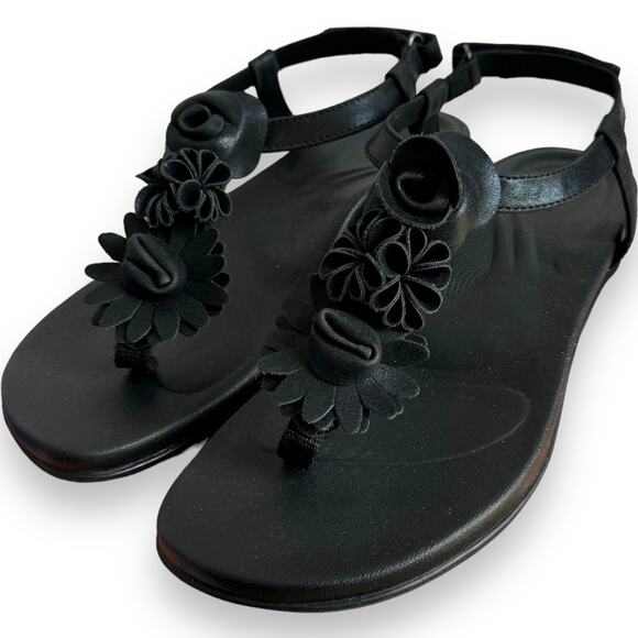 Aetrex Women’s Charlie Black Leather T-strap Thong Flat Sandal Size 8.5 NEW - Picture 4 of 11